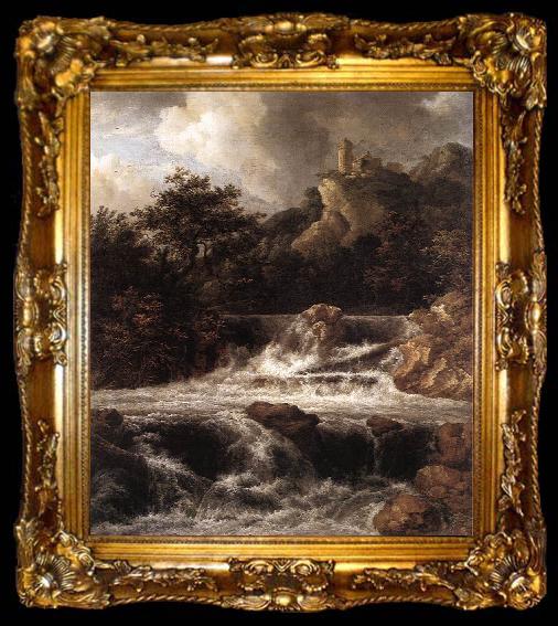 framed  RUISDAEL, Jacob Isaackszon van Waterfall with Castle Built on the Rock af, ta009-2